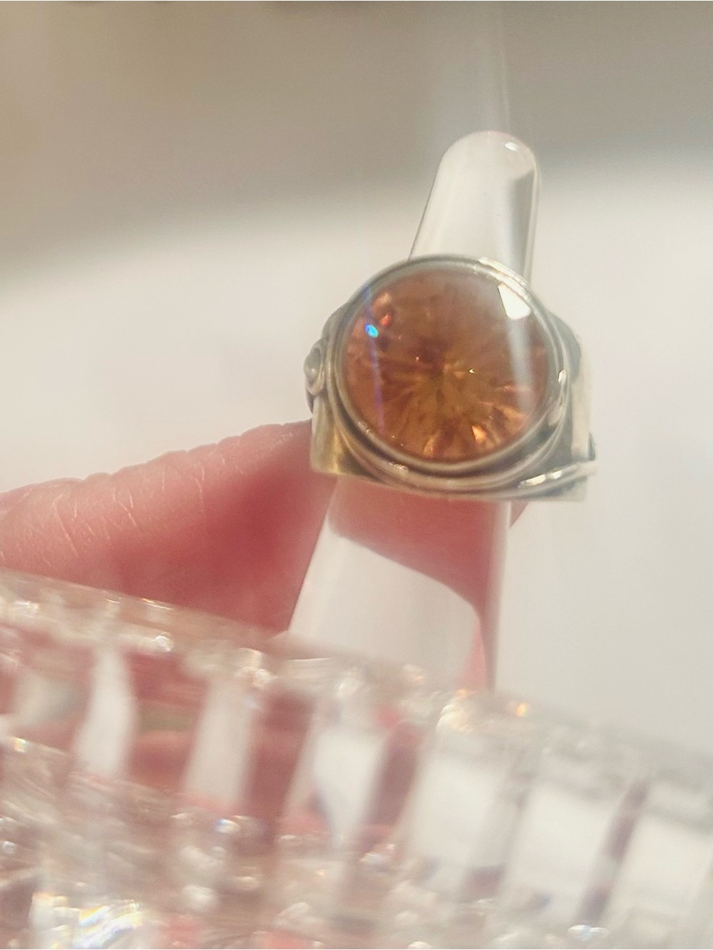 Sterling Ring with Round Amber Stone